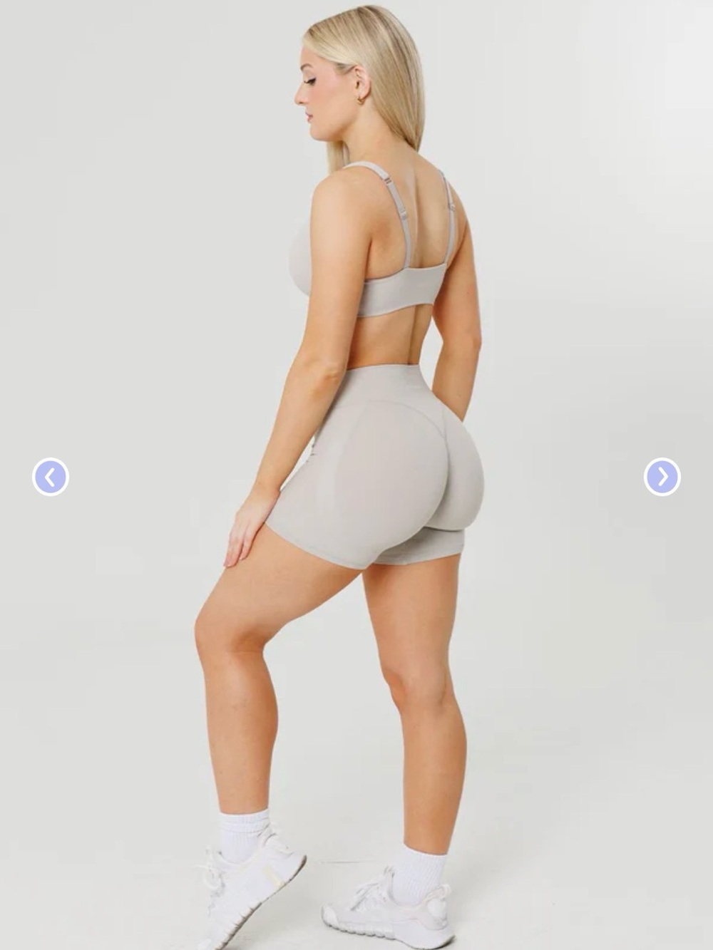 Paragon Fitwear Women's Light Gray High-Waist Athletic Shorts and sports bra